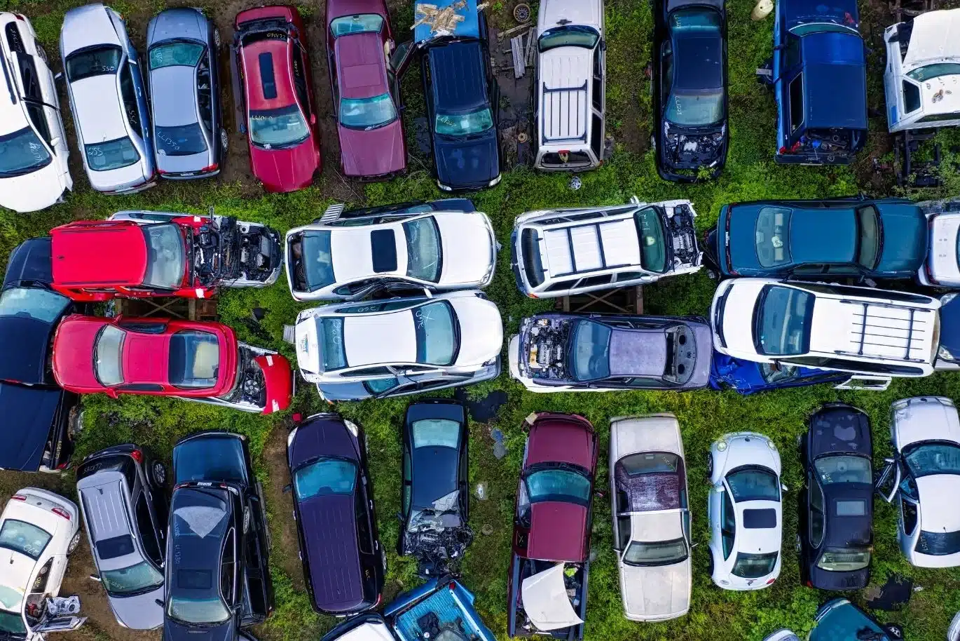 Cars stored in yard before collection by car scrapping service